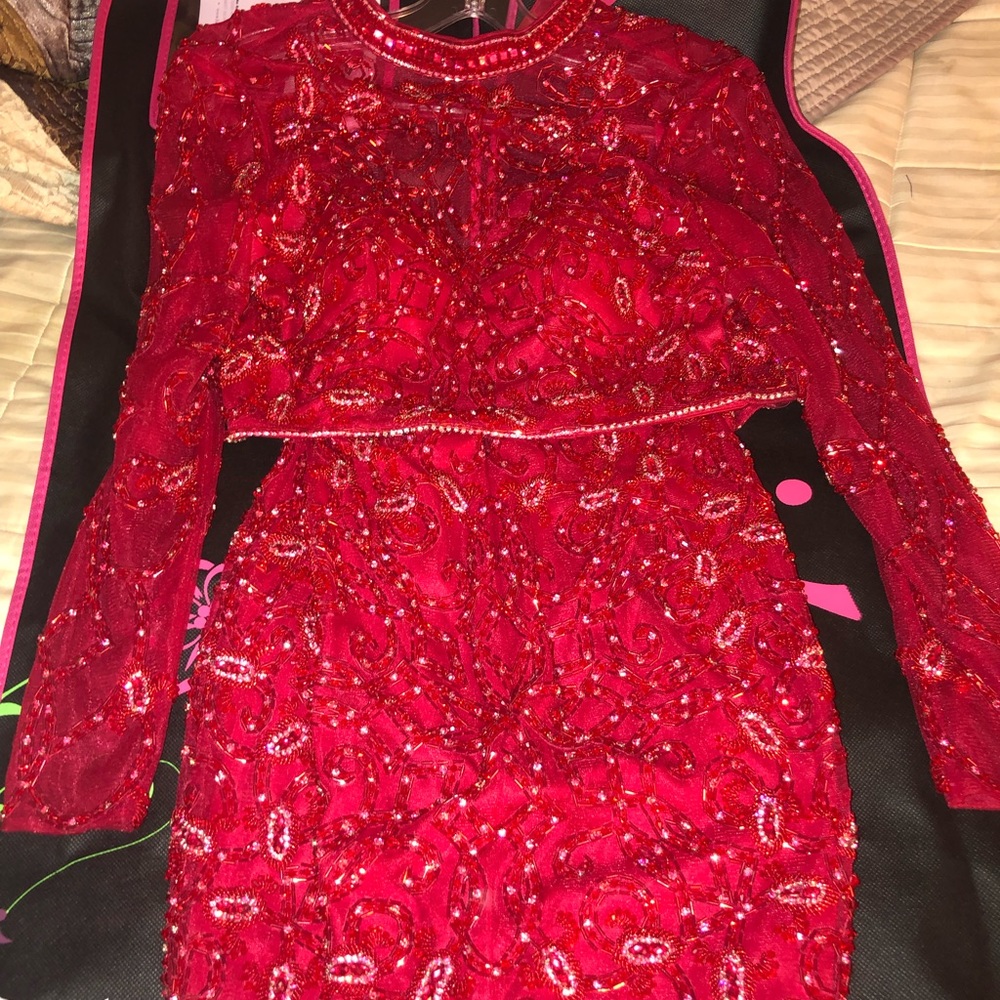 brand new sherri hill mini long sleeve red dress